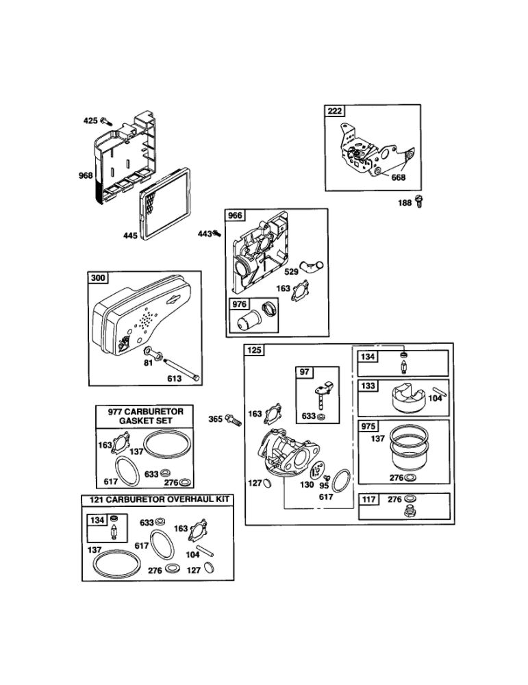 Carburetor/Muffler Diagram and Parts List for 124T05-0848-EA  Briggs and Stratton Engine